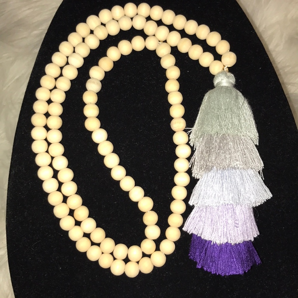 Wooden Bead Necklace w/Fringe